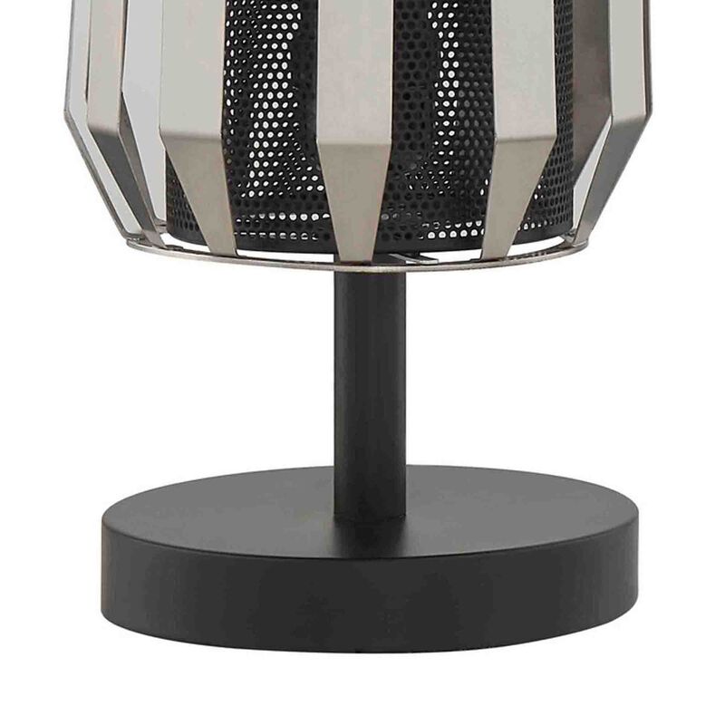Pin 14 Inch Table Lamp, Accent Cylinder Metal Shade, Round Base, Black-Benzara