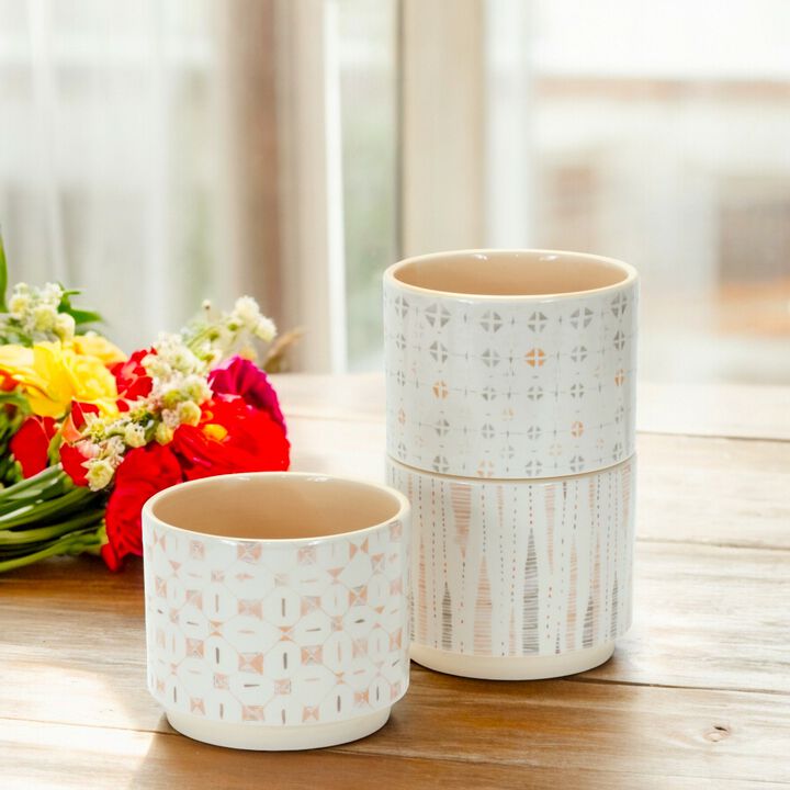 Blush Patterned Stacking Pot for Modern Plant Display and Home Décor (Set of 3)