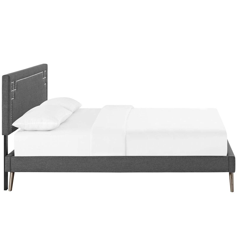 Modway - Ruthie Queen Fabric Platform Bed with Round Splayed Legs Gray