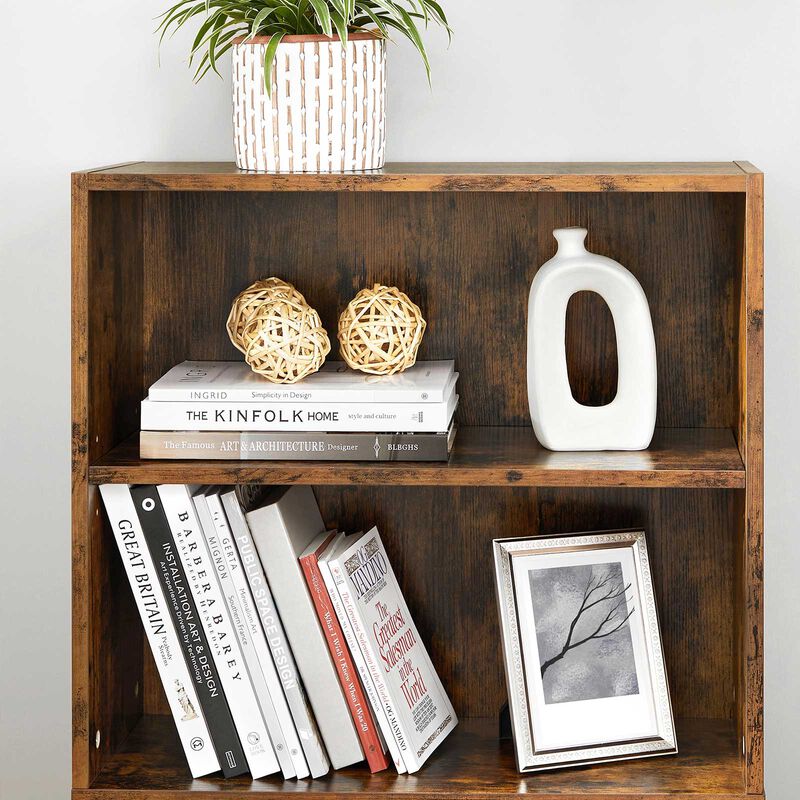 Open Bookcase with Adjustable Storage Shelves, Floor Standing Unit- Rustic Brown