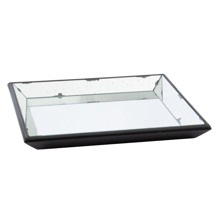 24 Inch Square Decorative Tray with Mirrored Surface, Modern Style, Black-Benzara
