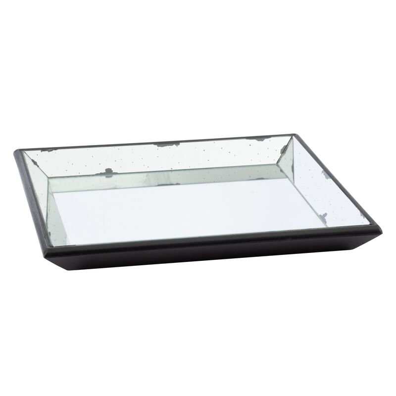 24 Inch Square Decorative Tray with Mirrored Surface, Modern Style, Black-Benzara