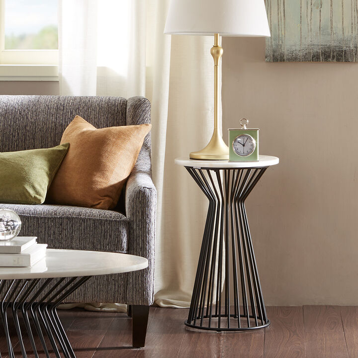 Gracie Mills Howell Matte Black and White Marble Pedestal