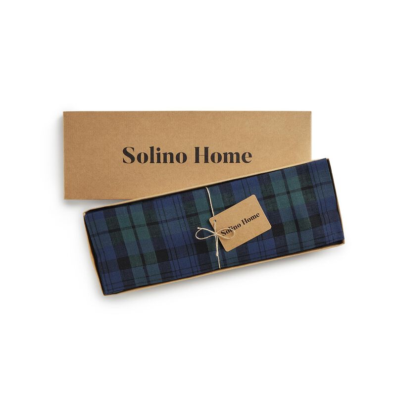 Solino Home 100% Pure Linen Square Placemats 14 x 14 Inch Set of 4 | Blackwatch Plaid