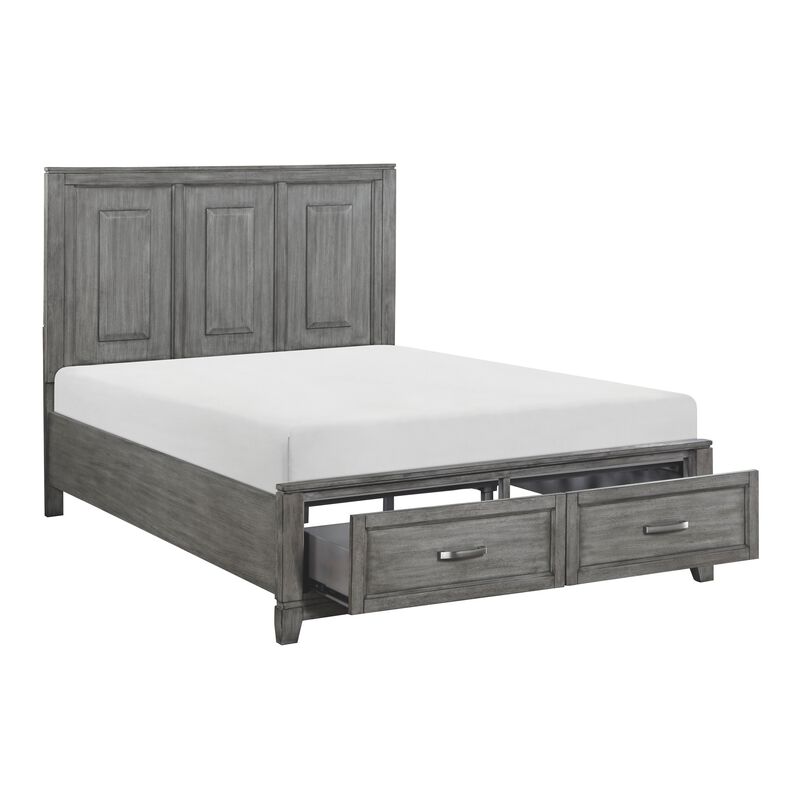 Thiem Queen Size Platform Bed with 2 Storage Drawers, Gray Wood Finish - Benzara