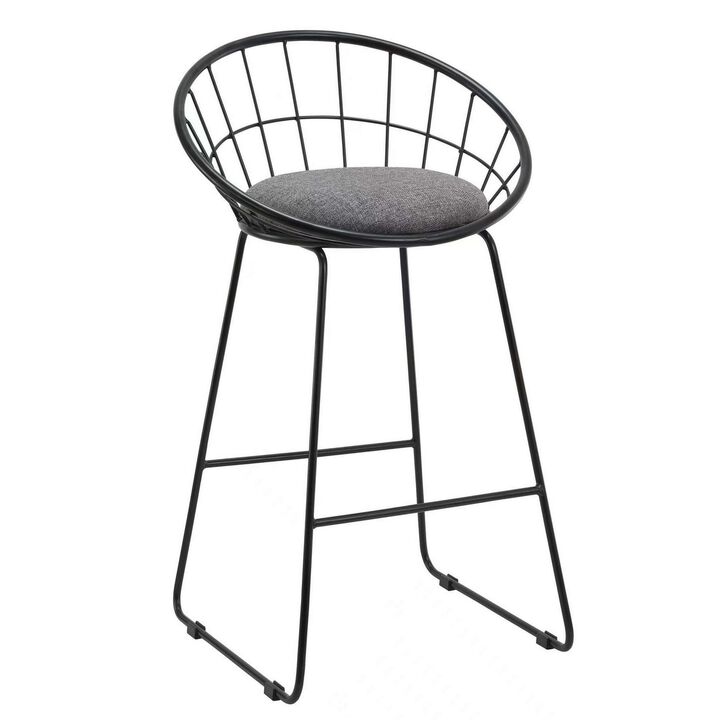 26 Inch Counter Height Chair, Set of 2, Mesh Backrest, Gray Seat, Black - Benzara