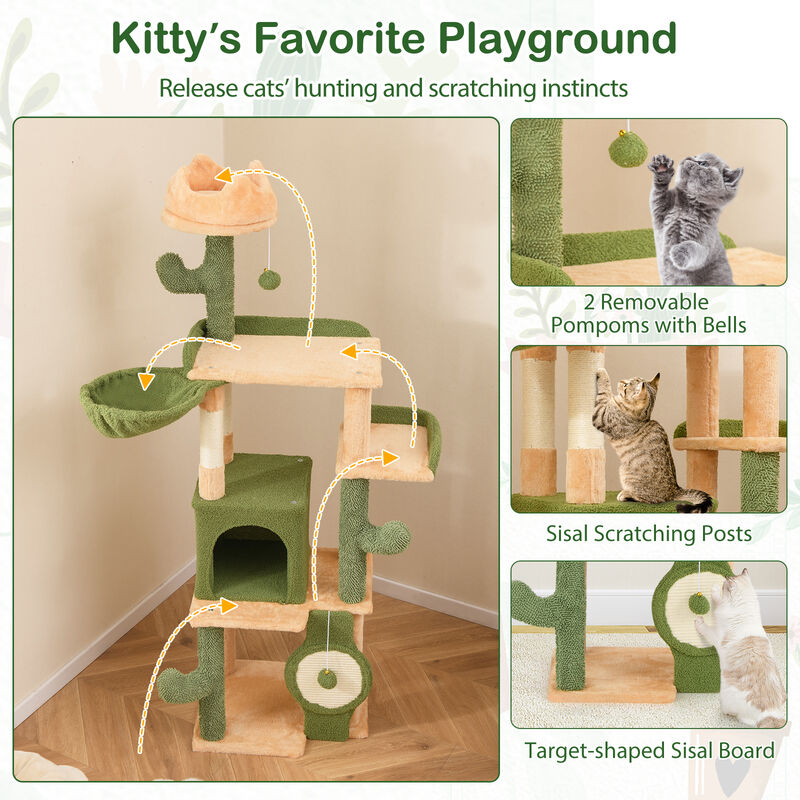 Cactus Cat Tree with Sisal Scratching Posts and Board for Indoor Cats