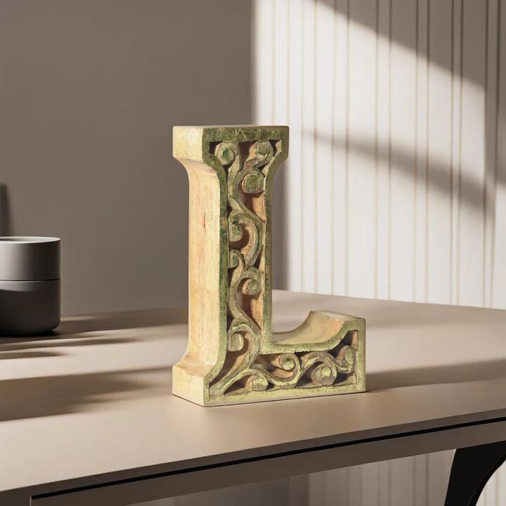 Vintage Natural Gold Handmade Eco-Friendly "L" Alphabet Letter Block For Wall Mount & Table Top Décor