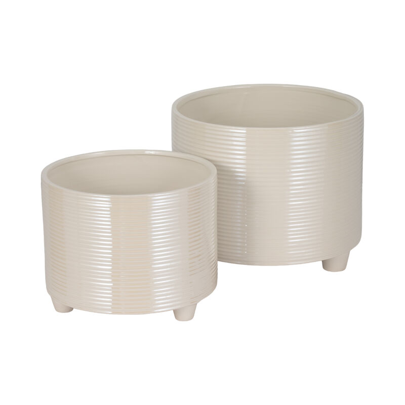 Iridescent Ribbed Planters, Ivory
