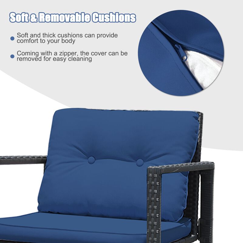 3 Pieces Cushioned Patio Rattan Set with Rocking Chair and Table