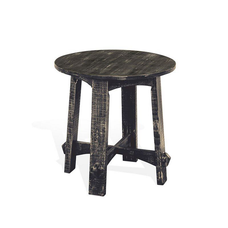 Rena Side End Table, X Legs, 24in Round, Distressed Rustic Black Wood - Benzara