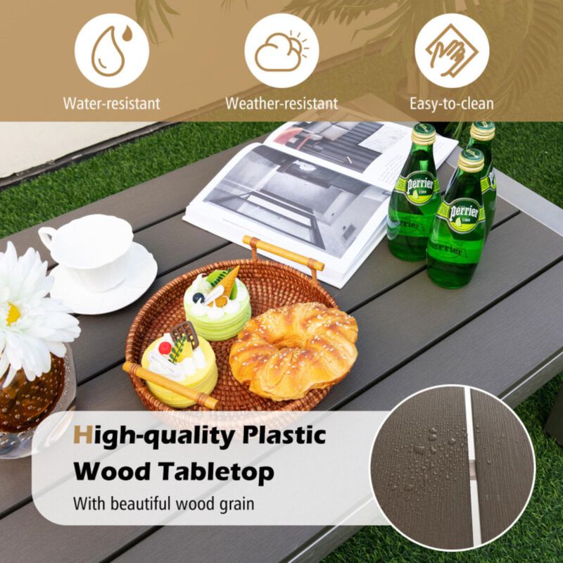 Hivvago Modern Rectangular Patio Coffee Table with Plastic Wood Tabletop and Rustproof Aluminum Frame-Gray