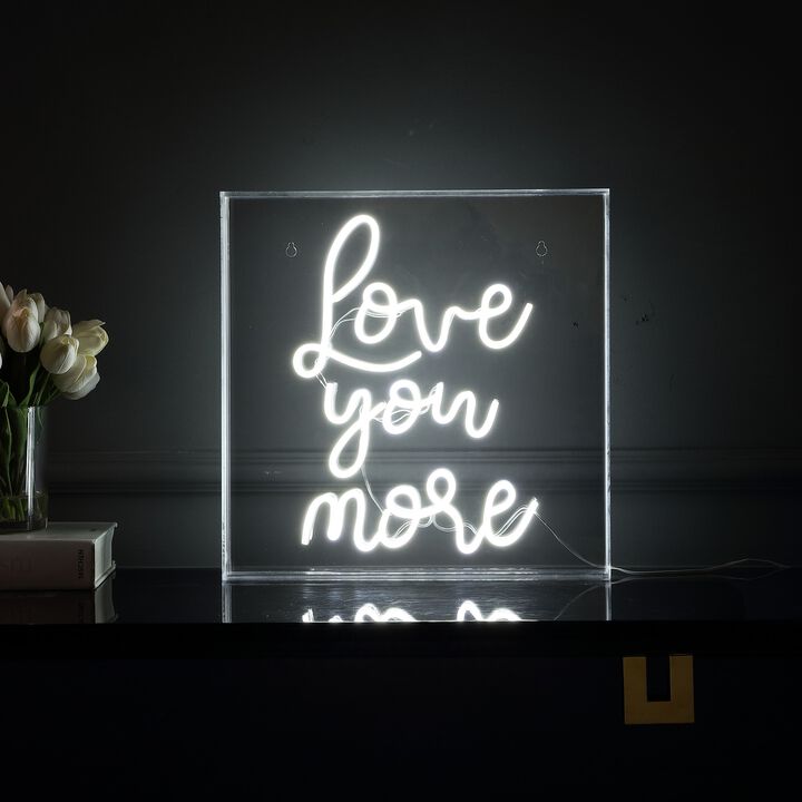 Love You More 15" Square Contemporary Glam Acrylic Box USB Operated LED Neon Light