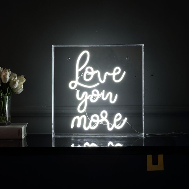 Love You More 15" Square Contemporary Glam Acrylic Box USB Operated LED Neon Light