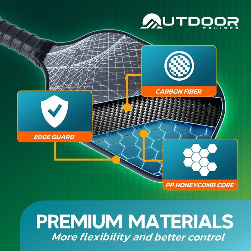 Outdoor Cruiser Pickleball Racket Set - Carbon Fiber USAPA Approved Lightweight Paddles with Polypropylene Honeycomb Core, Skill Levels, Includes 2 Rackets, a Sling Bag, 4 Balls, and 4 Grip Tapes