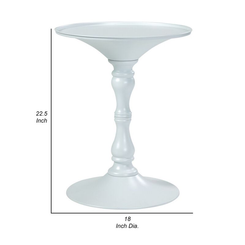 Wowi 23 Inch Side End Table, Round Hourglass Turned Base, White Finish - Benzara