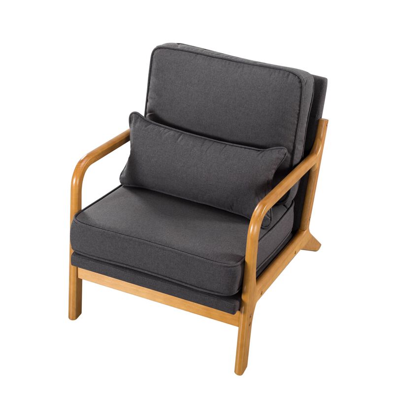 Linen Blend Arm Chair with Solid Wood Leg