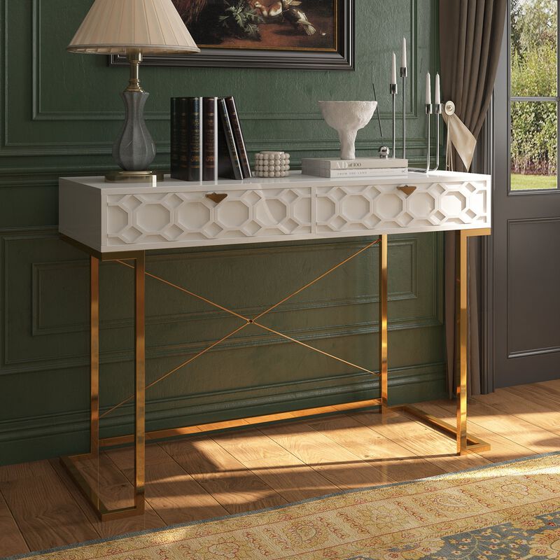 42 in. Rectangular Blue Solid Wood Writing Desk with Metal Stand