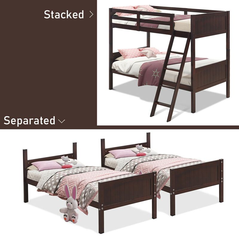 Twin Size Wooden Bunk Beds Convertible 2 Individual Beds.