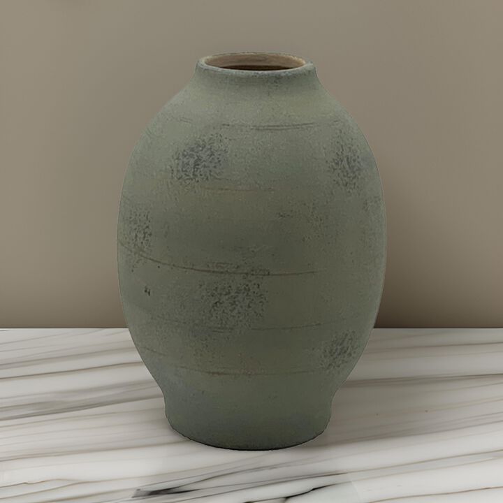 Col Home Decor Flower Vase, Traditional Urn Shape, Sage Green Ceramic - Benzara