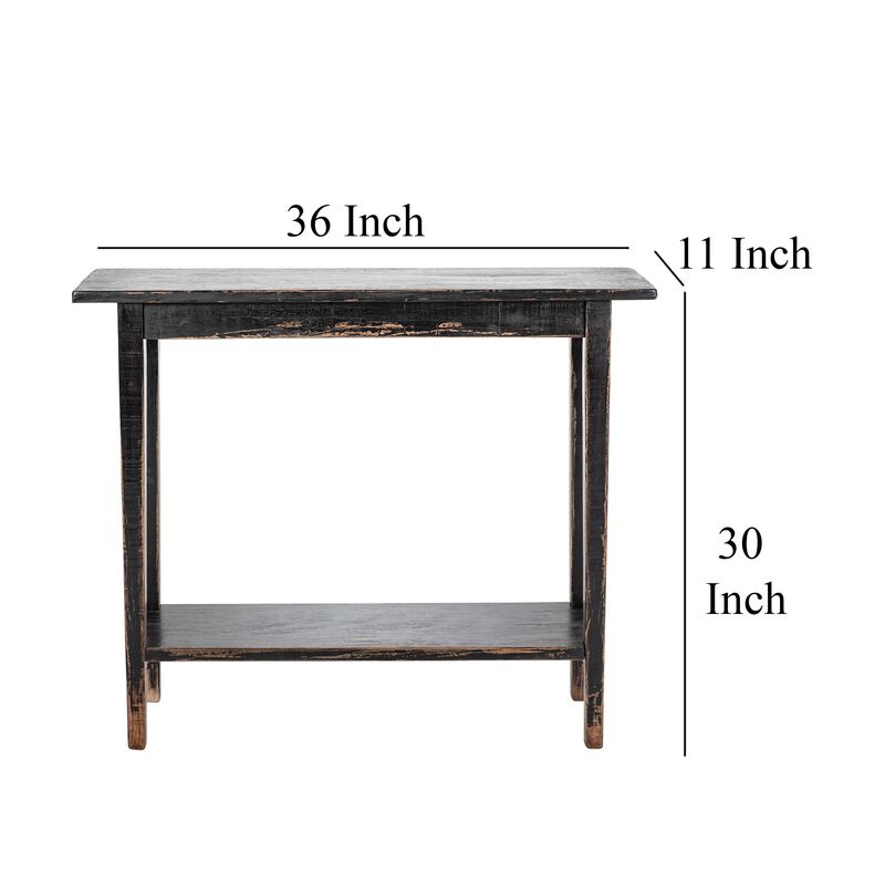 Duro Sofa Console Table with Open Shelf, Reclaimed Wood, Antique Black - Benzara