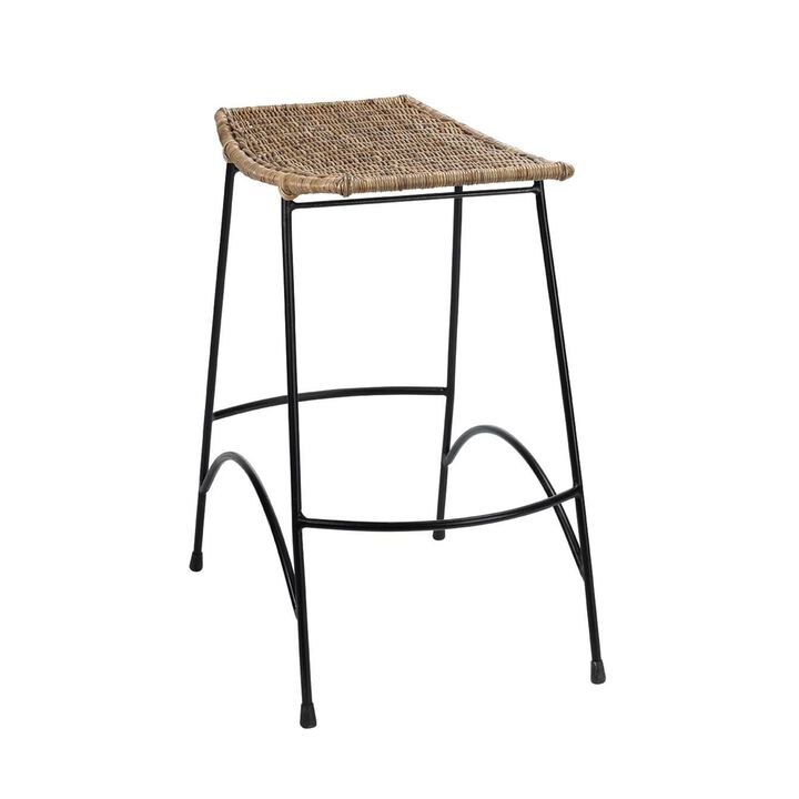 Wing Counter Stool in Natural Rattan & Black Steel