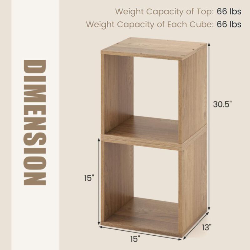 Hivvago 2 Cubes Stackable Bookcase for Living Room and Study-Natural