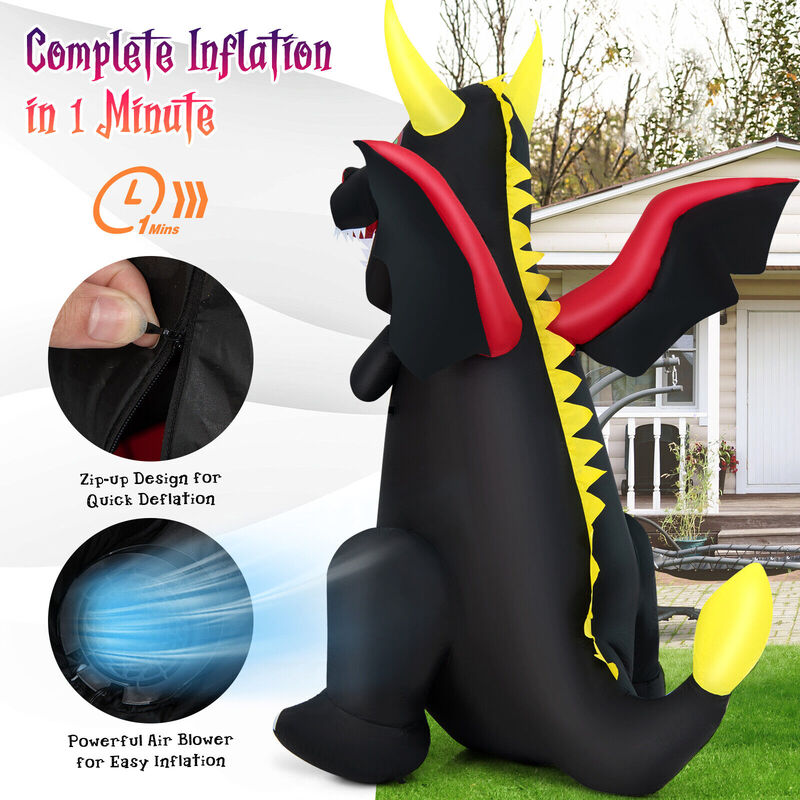 8 Feet Halloween Inflatable Fire Dragon  Decoration with LED Lights