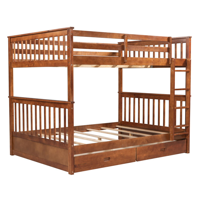 Full-Over-Full Bunk Bed With Ladders And Two Storage Drawers
