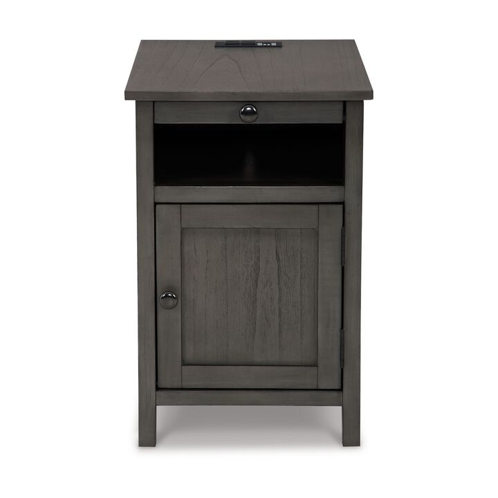 Gena Side End Table, Shelf and Pull Out Tray, Gray Solid Wood 24 Inch - Benzara