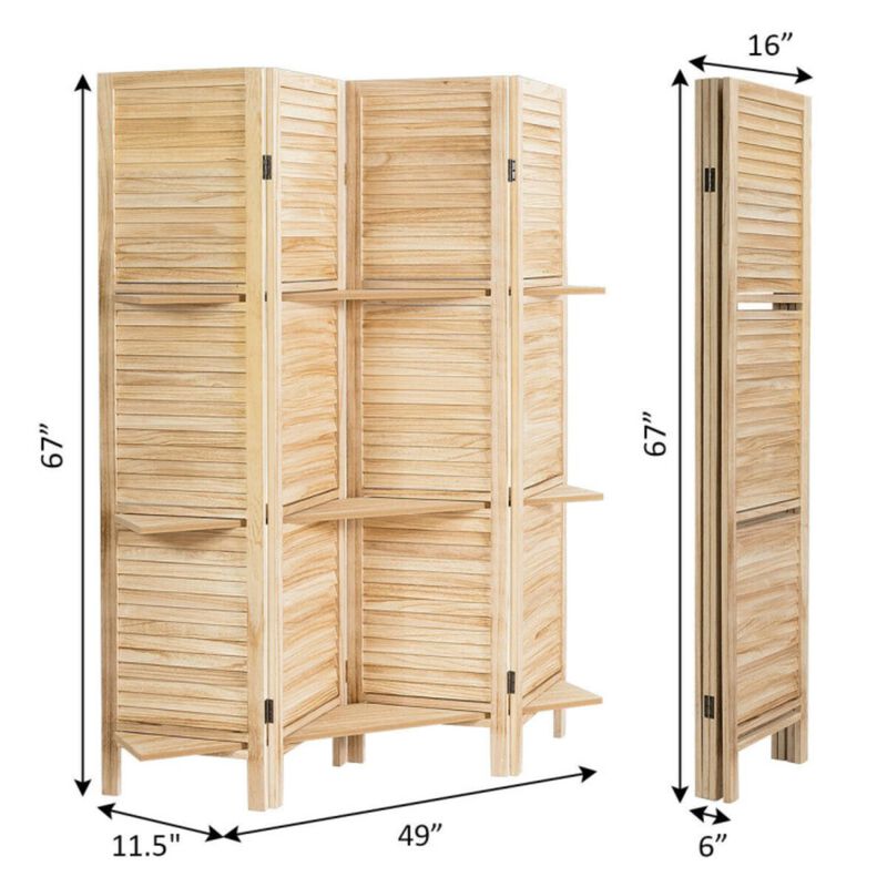 Hivvago 4 Panel Folding Room Divider Screen with 3 Display Shelves