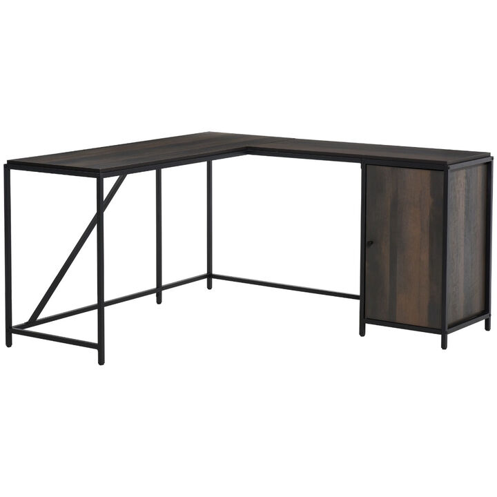 Brown Corner Workstation: L-Shaped Desk with Storage Cabinet