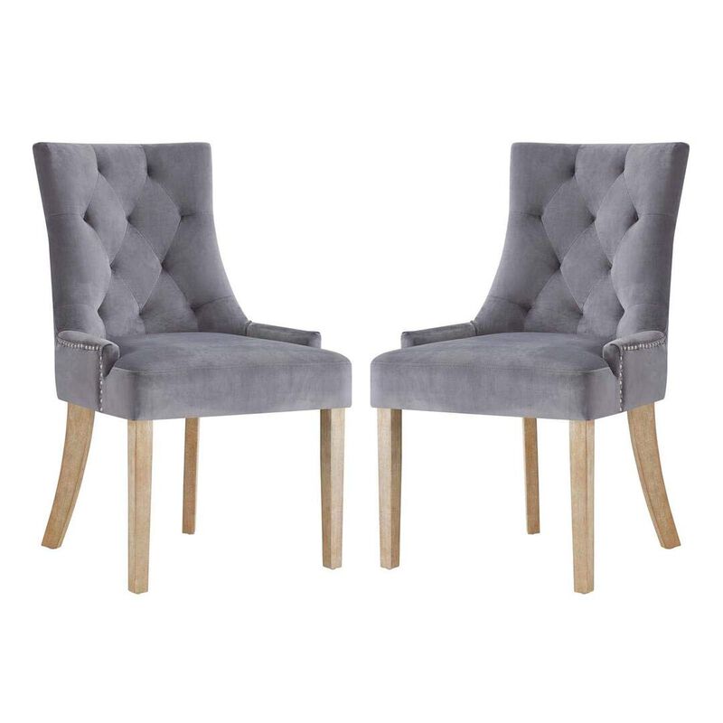 Modway Pose Tufted Performance Velvet Upholstered Two Dining Chairs with Nailhead Trim in Gray