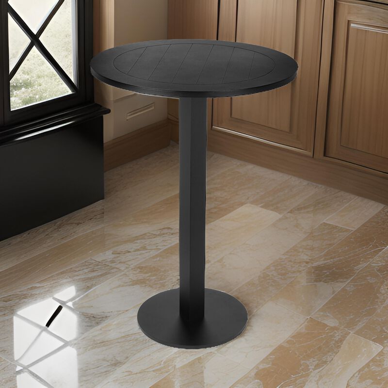 Keli 43 Inch Outdoor Bar Table, Black Aluminum Frame, Foldable Design - Benzara