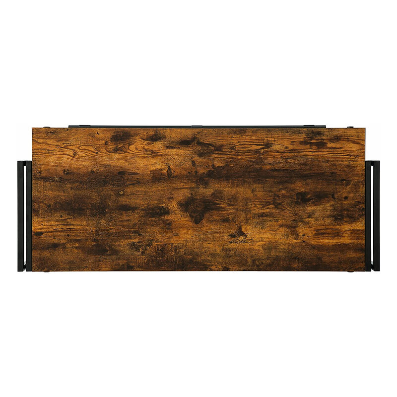 Urban Wooden Bar Unit with Stemware Rack, Wire Brushed Black-Benzara