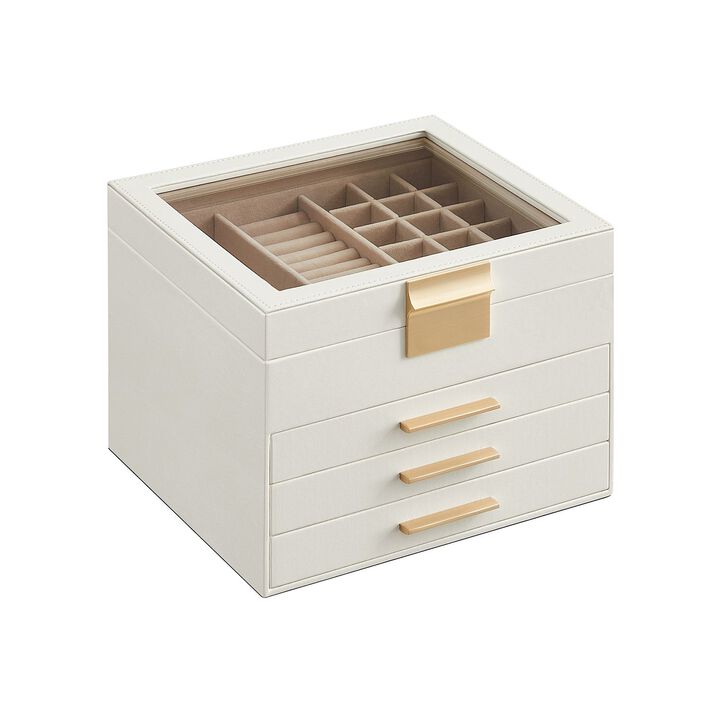 Elegant 4-Layer Jewelry Box with Glass Lid and 3 Drawers - Perfect Gift for Loved Ones