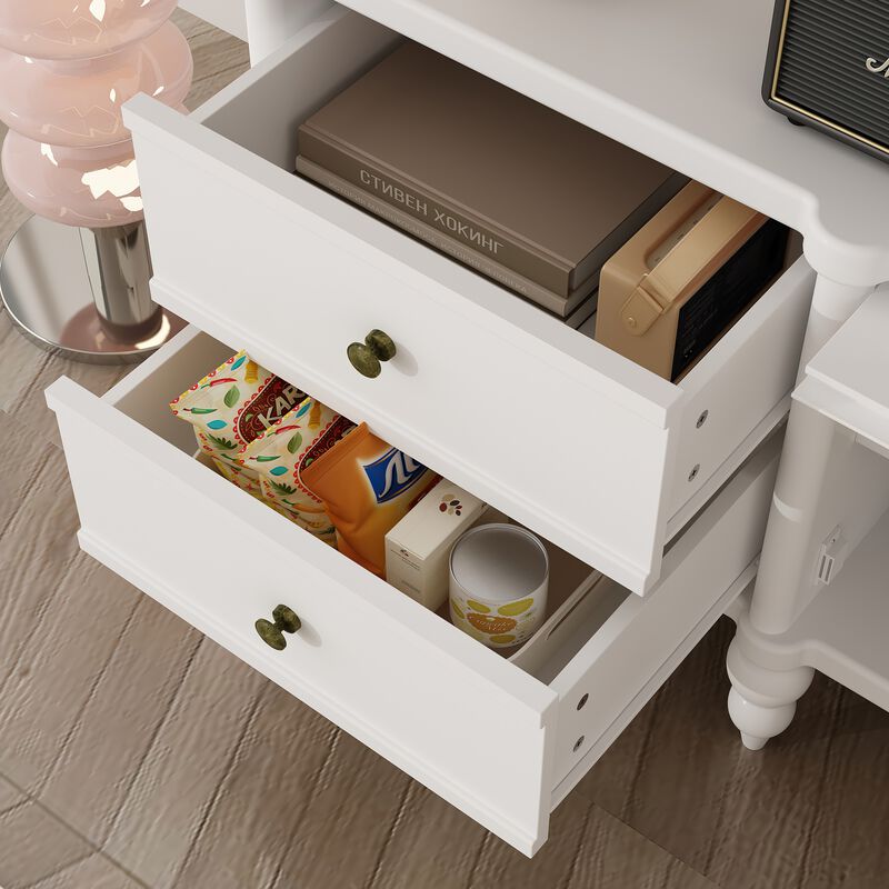 FUFU&GAGA French-Inspired TV Stand – Elegant Entertainment Center with Glass Doors & Storage Drawers, Classic Cabinet for Living Room (70.9" W x 15.7" D x 20.9" H), White