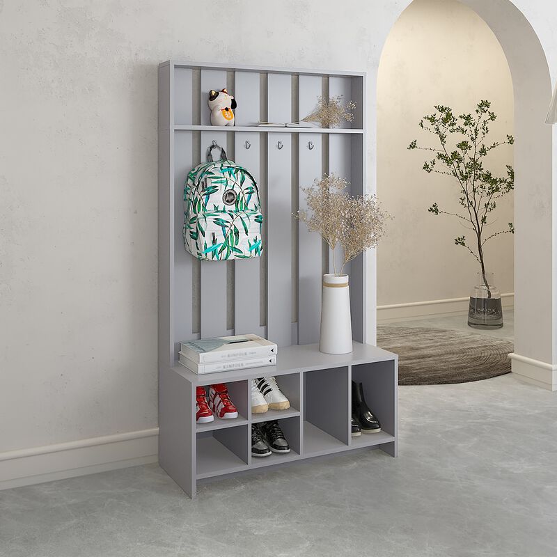 Norton Hall Tree 67.9" H, with 7 Shelves, Smokey Gray