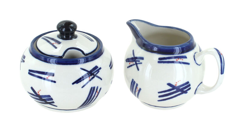 Blue Rose Polish Pottery Bed of Flowers Sugar & Creamer Set
