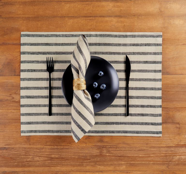 Solino Home 100% Pure Linen Dinner Napkins 20 x 20 Inch Set of 4 | Madison Stripe