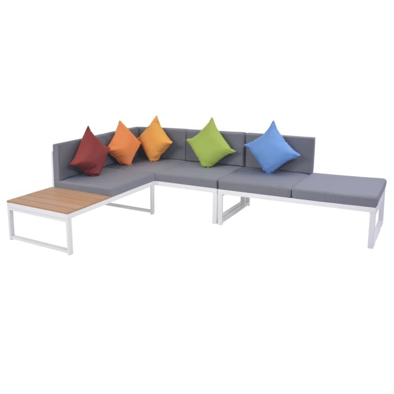 vidaXL 5 Piece Garden Lounge Set with Cushions Aluminium and WPC