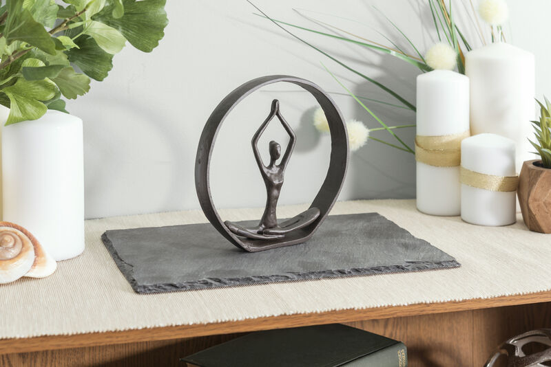 Yoga Easy Pose with Namaste Spiritual Prayer Hands Encircled Iron Sculpture