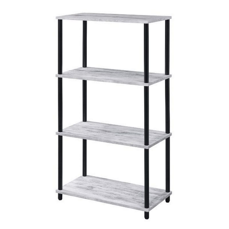 4 Tier Design Bookshelf with Metal Tubular Legs, Antique White-Benzara