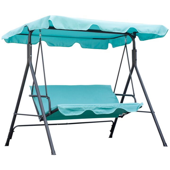 Green Patio Relaxation: 3-Person Porch Swing Chair with Canopy
