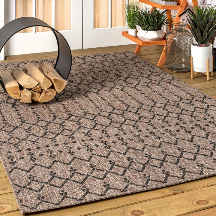 Ourika Moroccan Geometric Textured Weave Light Indoor/Outdoor Area Rug