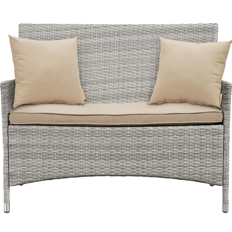 Bridge 4 Piece Outdoor Patio Patio Conversation Set with Pillow Set - Light Gray Beige