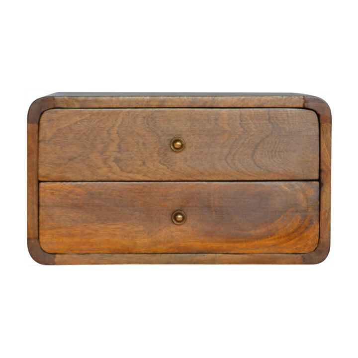 Solid Wood Curved Chestnut Wall Mounted 2 Drawer Nightstand