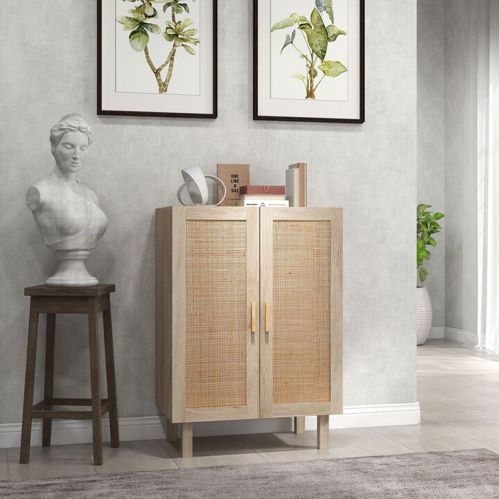 Natural Rattan Kitchen Buffet: 2-Door, Adjustable Shelves