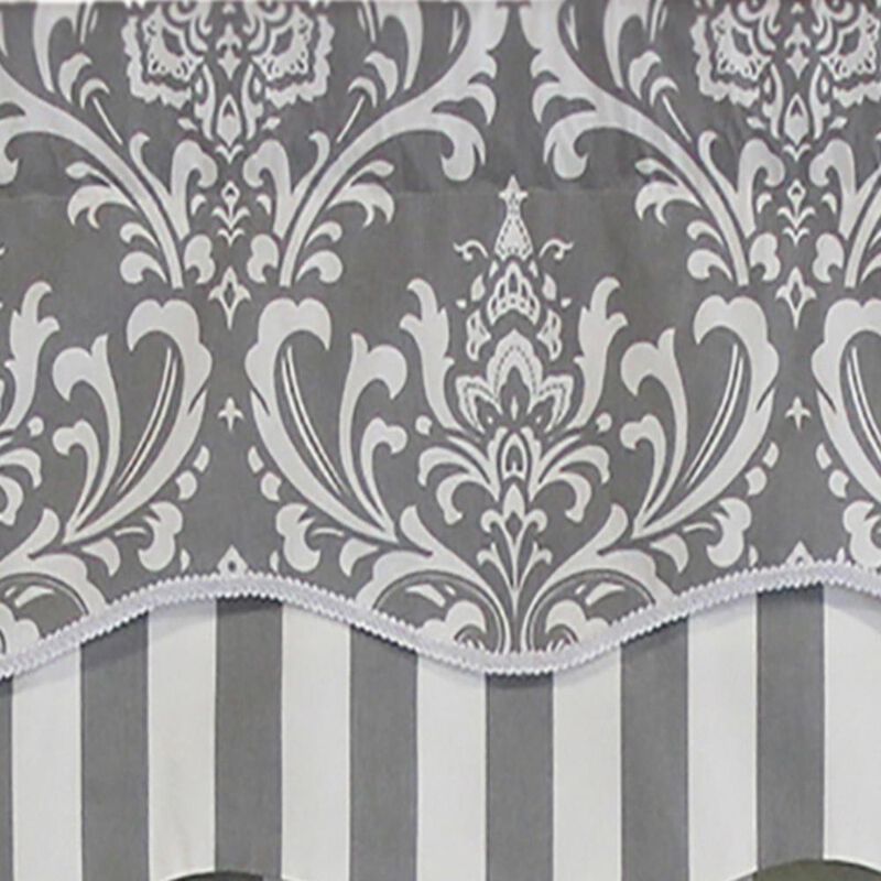 RLF Home Ozbourne Glory Valance Gray. 3" Rod Pocket, Layered, Trimmed. 50"W X 16"L