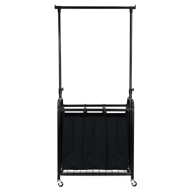 Oceanstar 3-Bag Rolling Laundry Sorter with Adjustable Hanging Bar, Bronze